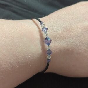 Purple and Clear Swarovski Crystal Beaded Flexible Wire Cuff Statement Bracelet